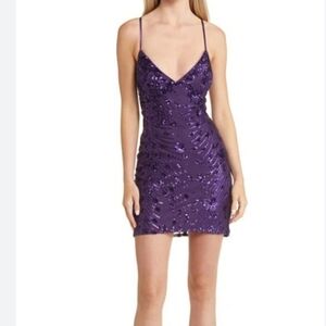 Holiday Party Dress Keep Glowing Purple Sequin Lace Up Bodycon Mini XL